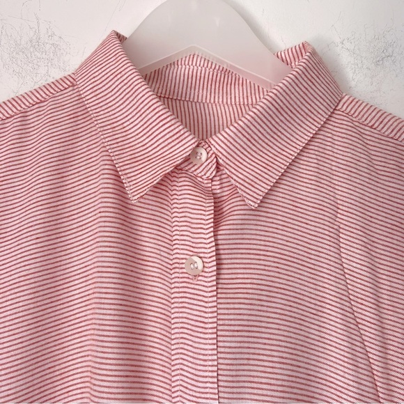 onia Red and White Striped Button Up Shirt Dress Pockets Coastal Beachy Summer - Picture 2 of 13